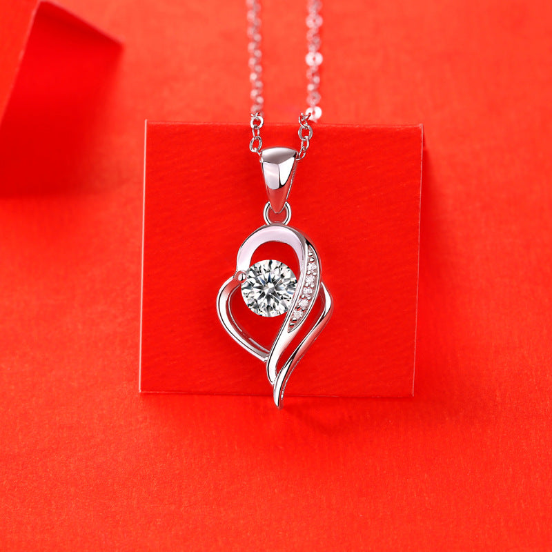 Lovcia Silver Moissanite Heart Necklace 925 Sterling Silver-Necklaces-0.5CT Moissanite CZ (Certificate Included)-0.5CT Moissanite CZ (Certificate Included)