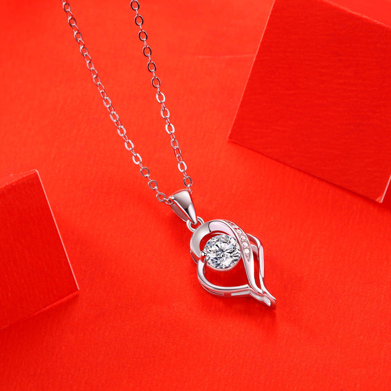 Lovcia Silver Moissanite Heart Necklace 925 Sterling Silver-Necklaces-0.5CT Moissanite CZ (Certificate Included)-0.5CT Moissanite CZ (Certificate Included)