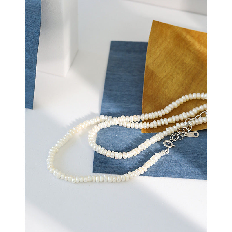 Lovcia Silver Pearl Necklace 4mm Natural Irregular Pearls-Necklaces-Rhodium-Rhodium