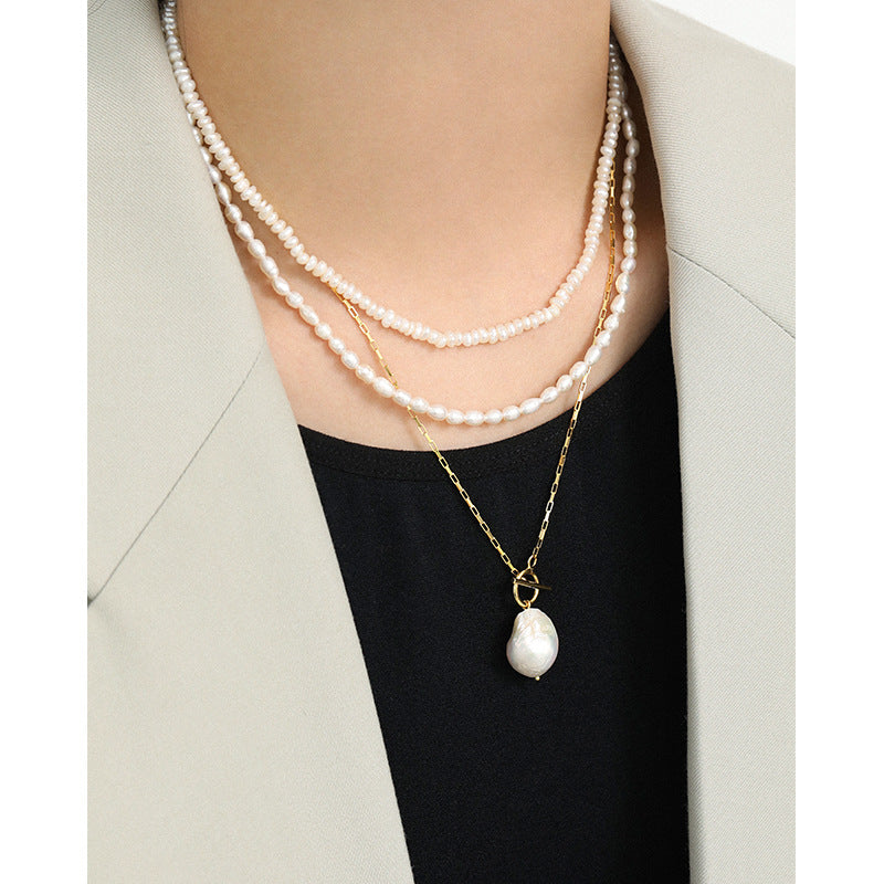 Lovcia Silver Pearl Necklace 4mm Natural Irregular Pearls-Necklaces-Rhodium-Rhodium