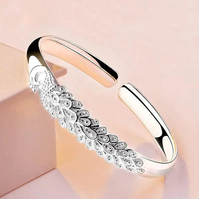 Lovcia Silver Plated Peacock Design Fashion Bracelet for Women-Bracelets-Silver-Silver