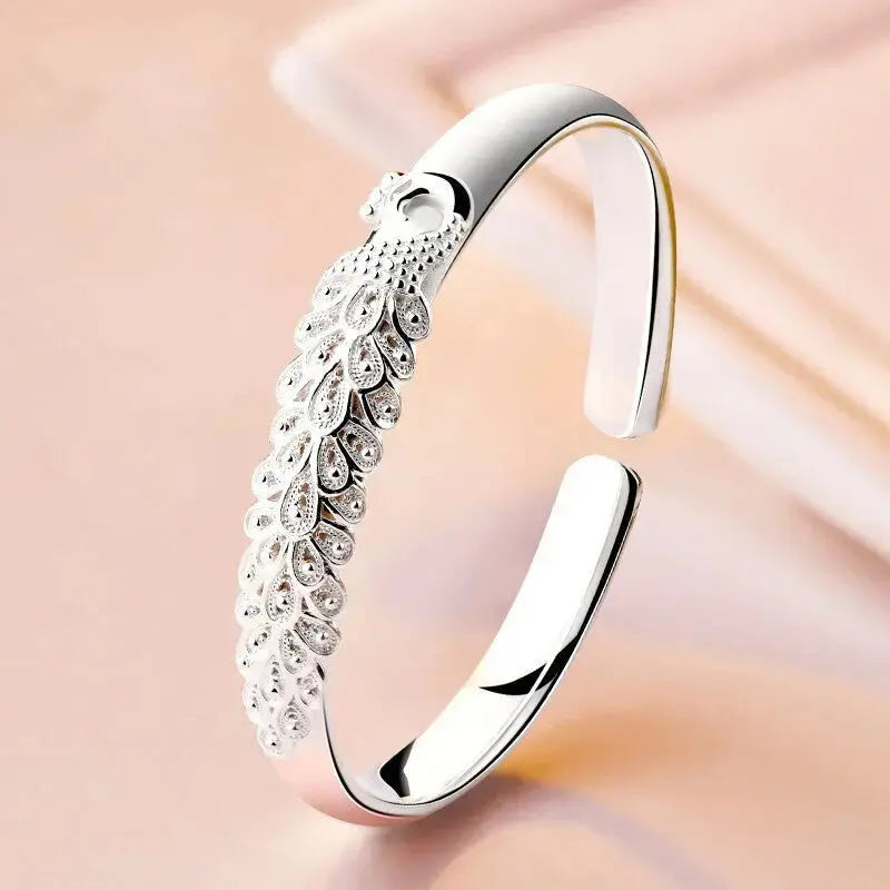 Lovcia Silver Plated Peacock Design Fashion Bracelet for Women-Bracelets-Silver-Silver