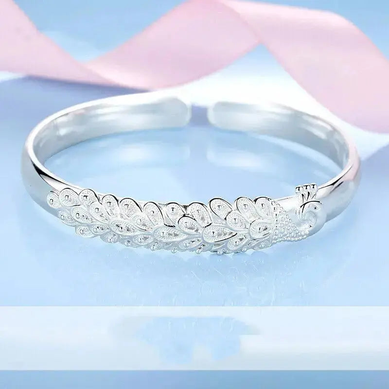 Lovcia Silver Plated Peacock Design Fashion Bracelet for Women-Bracelets-Silver-Silver