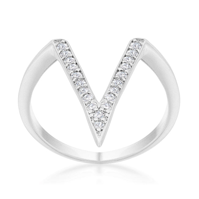 Lovcia Silver Shine 0.2ct CZ Rhodium-Plated V-Shape Ring-Rings-5-5