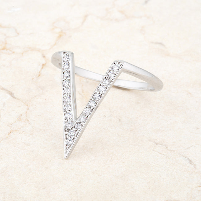 Lovcia Silver Shine 0.2ct CZ Rhodium-Plated V-Shape Ring-Rings-5-5