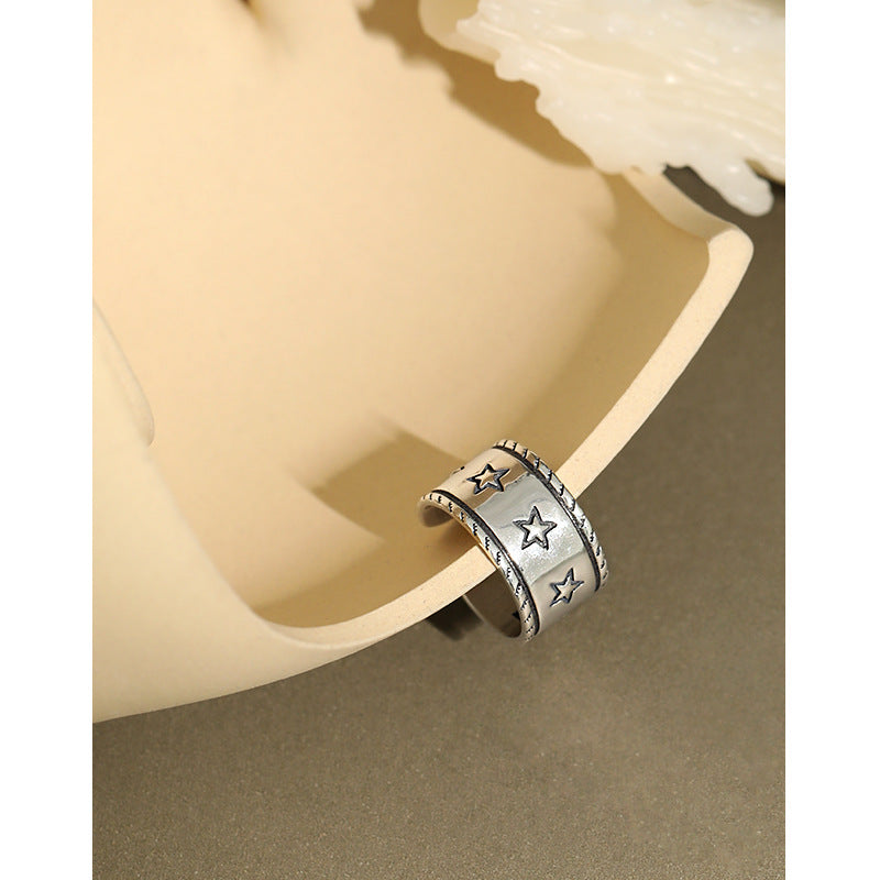 Lovcia Silver Star Twisted Border Sterling Adjustable Ring-Rings-Vintage-Vintage