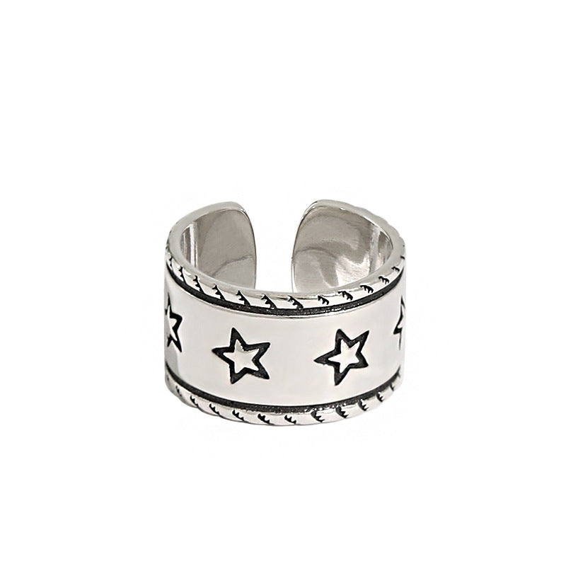 Lovcia Silver Star Twisted Border Sterling Adjustable Ring-Rings-Vintage-Vintage