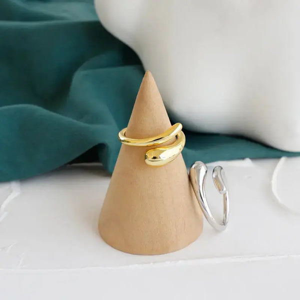 Lovcia Simple A Water Drop 925 Sterling Silver Adjustable Ring-Rings-Rhodium-Rhodium