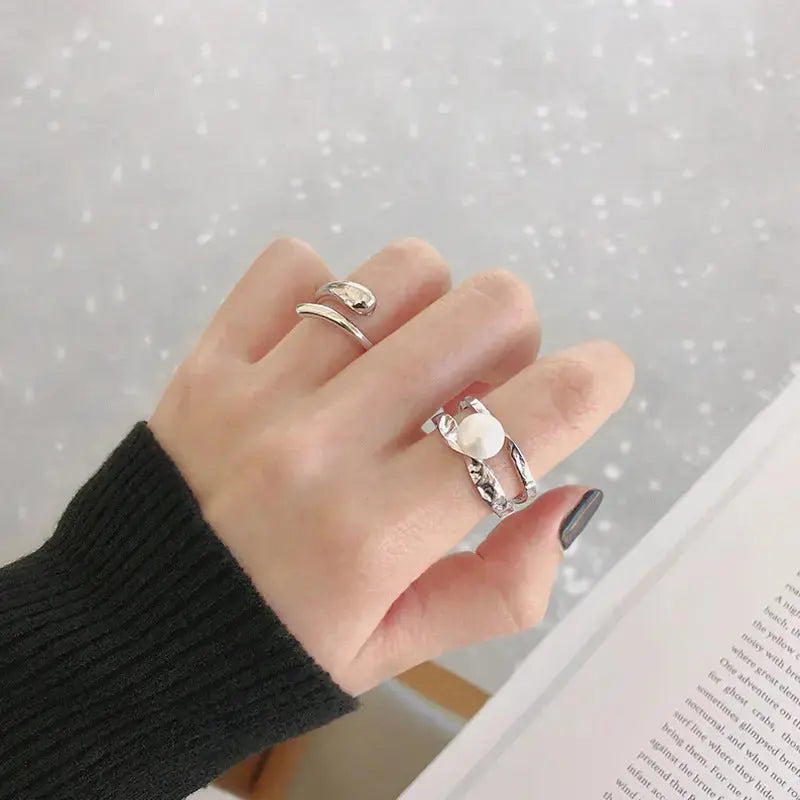 Lovcia Simple A Water Drop 925 Sterling Silver Adjustable Ring-Rings-Rhodium-Rhodium