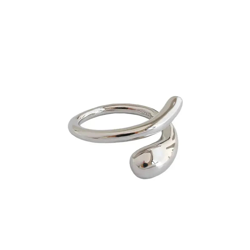 Lovcia Simple A Water Drop 925 Sterling Silver Adjustable Ring-Rings-Rhodium-Rhodium