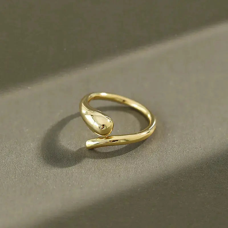 Lovcia Simple A Water Drop 925 Sterling Silver Adjustable Ring-Rings-Yellow Gold-Yellow Gold