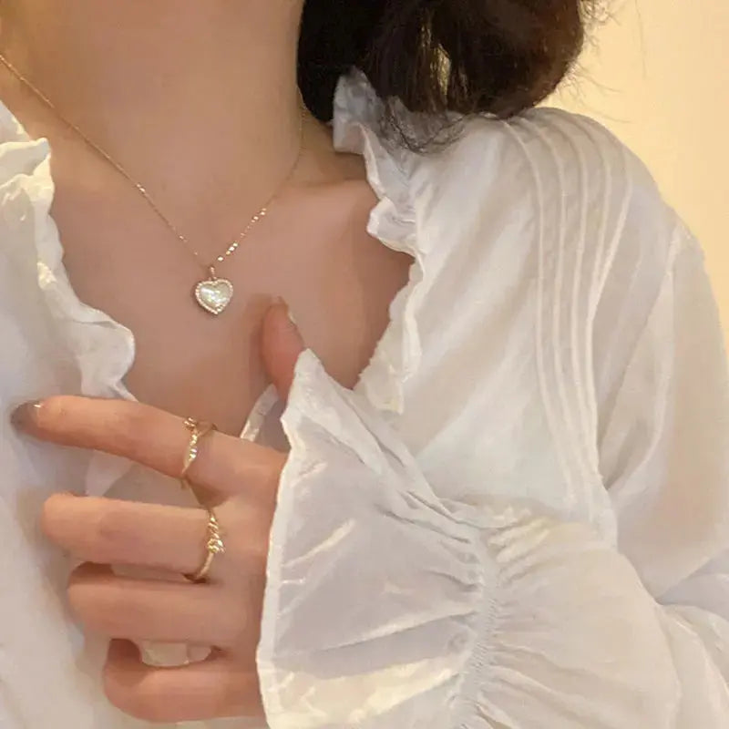 Lovcia Simple And Sweet Girl Short Opal Pearl Peach Heart Pendant Clavicle Chain-Necklaces-Cracked pink-Cracked pink