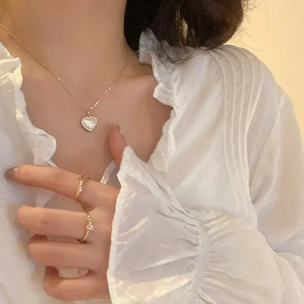 Lovcia Simple And Sweet Girl Short Opal Pearl Peach Heart Pendant Clavicle Chain-Necklaces-Cracked pink-Cracked pink