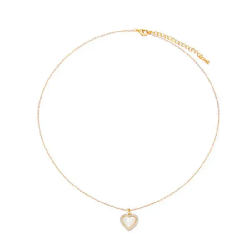 Lovcia Simple And Sweet Girl Short Opal Pearl Peach Heart Pendant Clavicle Chain-Necklaces-Cracked pink-Cracked pink