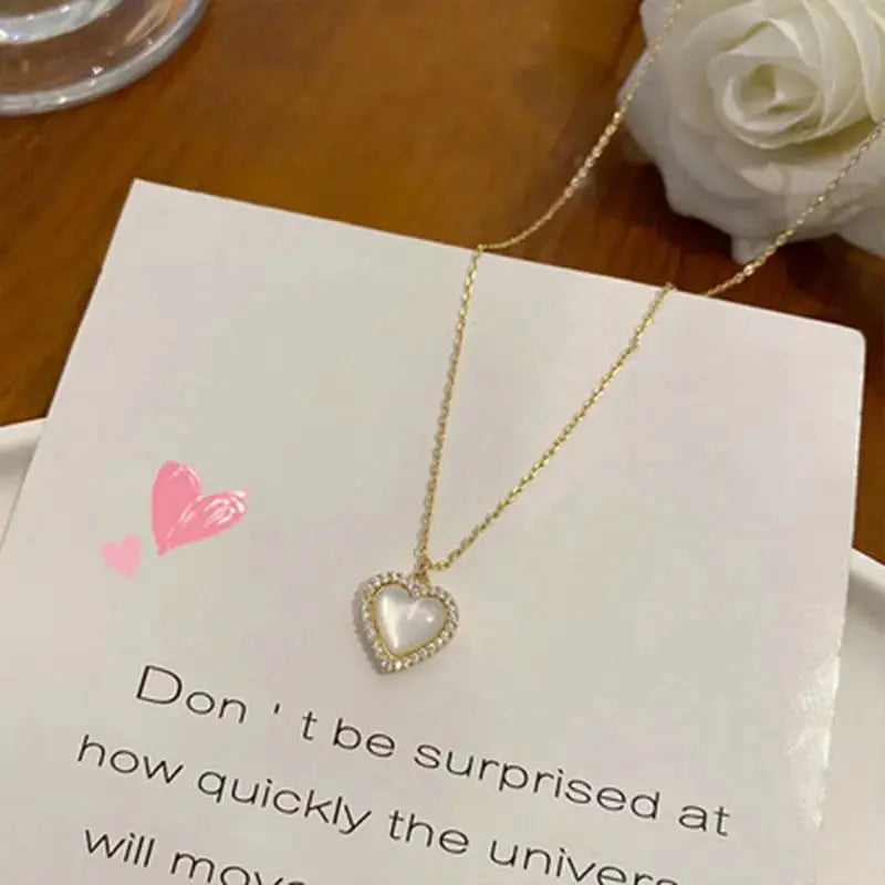 Lovcia Simple And Sweet Girl Short Opal Pearl Peach Heart Pendant Clavicle Chain-Necklaces-Opal Peach Heart-Opal Peach Heart