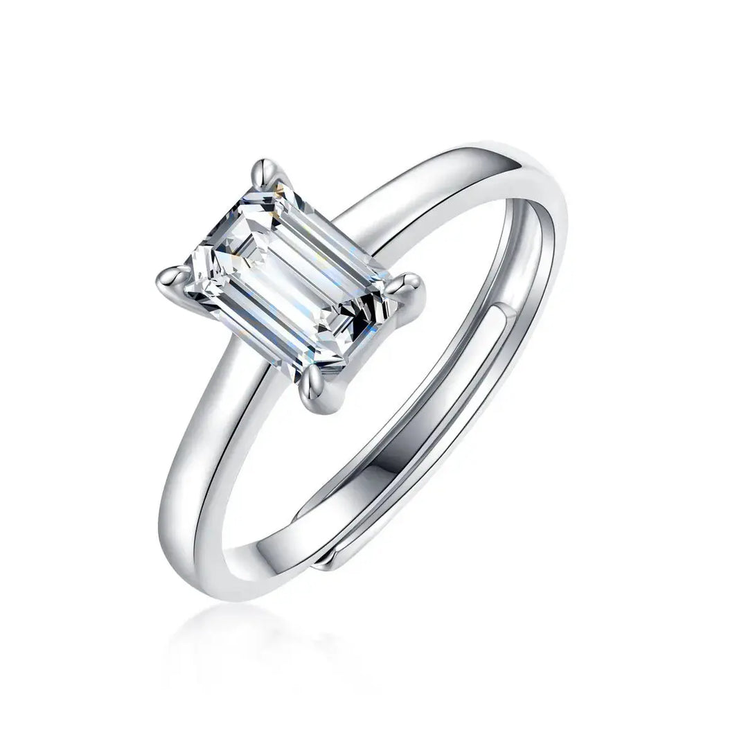 Lovcia Simple Baguette Moissanite CZ 925 Sterling Silver Adjustable Ring-Rings-1 ct ( Certificate Included )-1 ct ( Certificate Included )