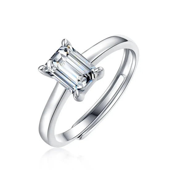 Lovcia Simple Baguette Moissanite CZ 925 Sterling Silver Adjustable Ring-Rings-1 ct ( Certificate Included )-1 ct ( Certificate Included )