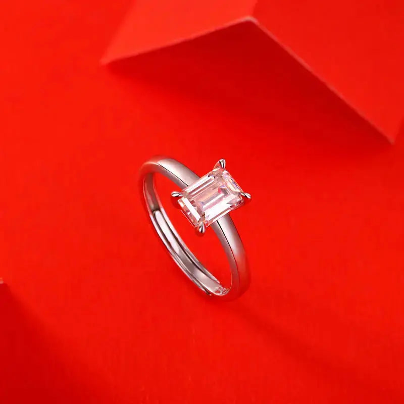 Lovcia Simple Baguette Moissanite CZ 925 Sterling Silver Adjustable Ring-Rings-1 ct ( Certificate Included )-1 ct ( Certificate Included )