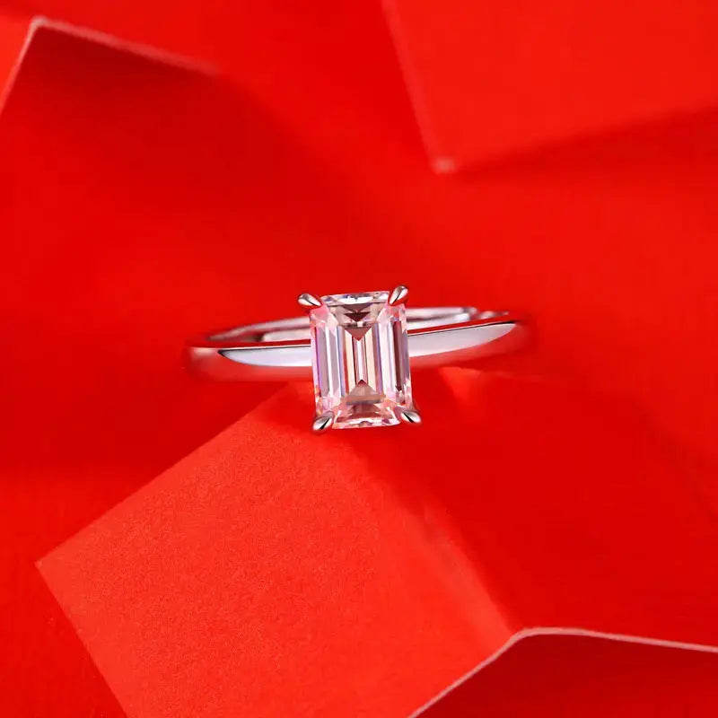 Lovcia Simple Baguette Moissanite CZ 925 Sterling Silver Adjustable Ring-Rings-1 ct ( Certificate Included )-1 ct ( Certificate Included )