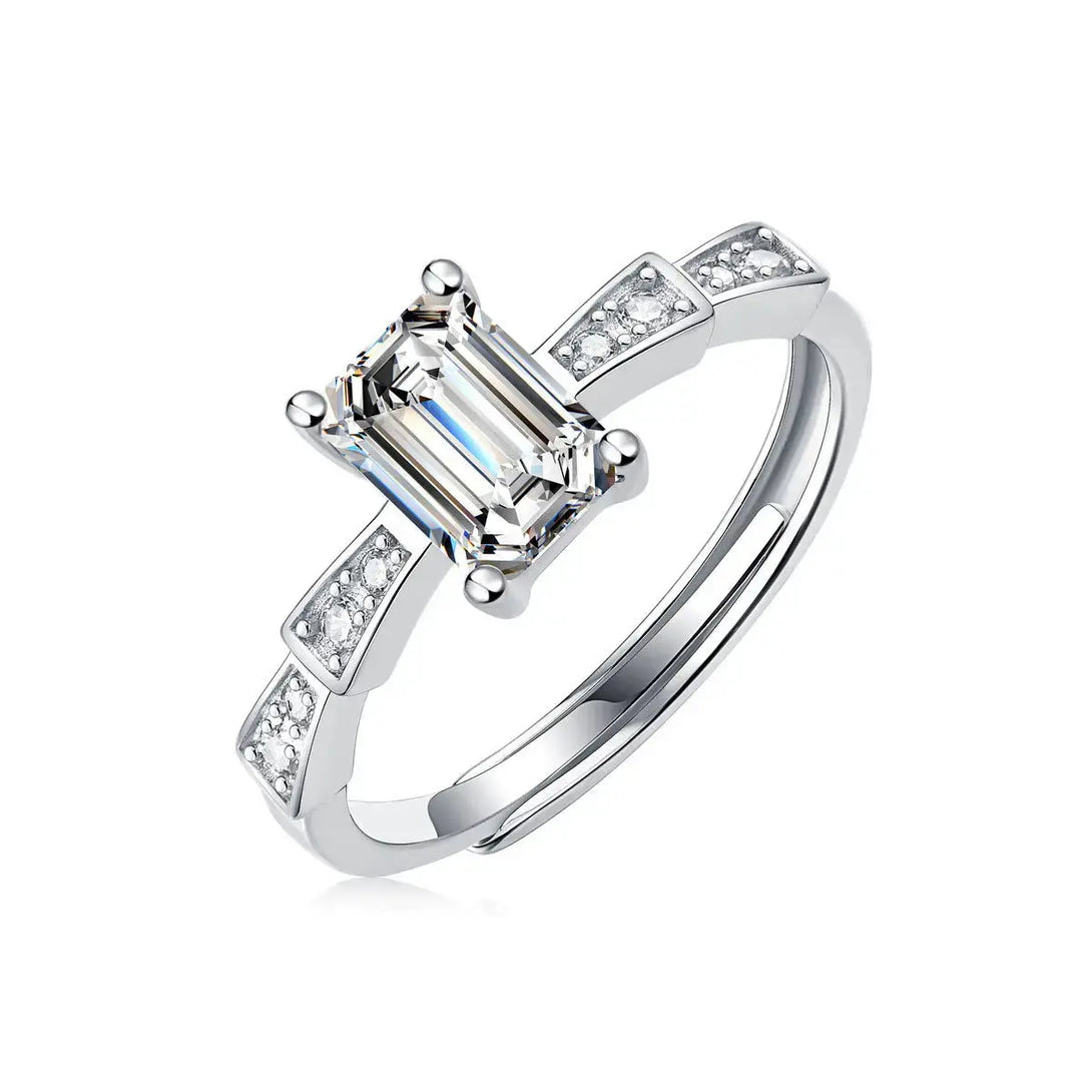 Lovcia Simple Baguette Moissanite CZ Castle 925 Sterling Silver Adjustable Ring-Rings-1 Carat (Ring Only)-1 Carat (Ring Only)