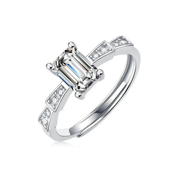 Lovcia Simple Baguette Moissanite CZ Castle 925 Sterling Silver Adjustable Ring-Rings-1 Carat (Ring Only)-1 Carat (Ring Only)