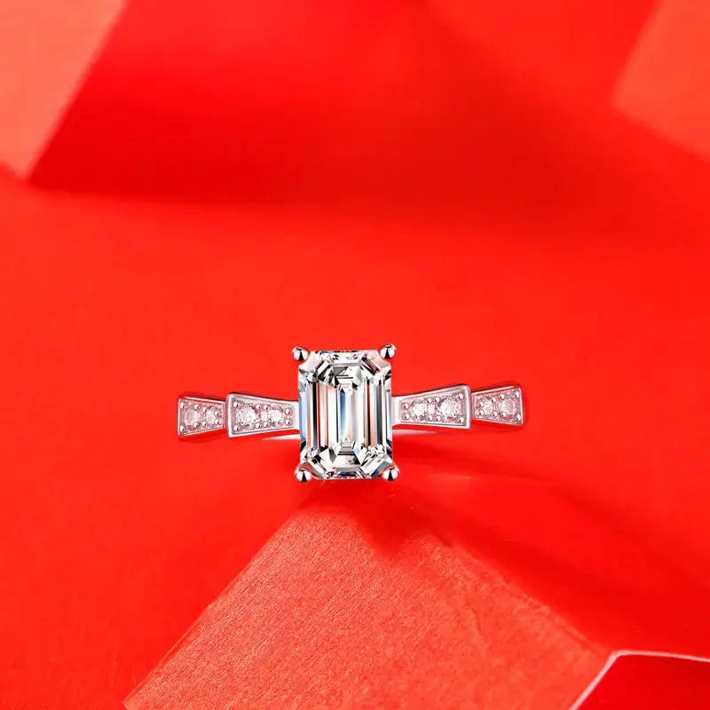 Lovcia Simple Baguette Moissanite CZ Castle 925 Sterling Silver Adjustable Ring-Rings-1 Carat (Ring Only)-1 Carat (Ring Only)