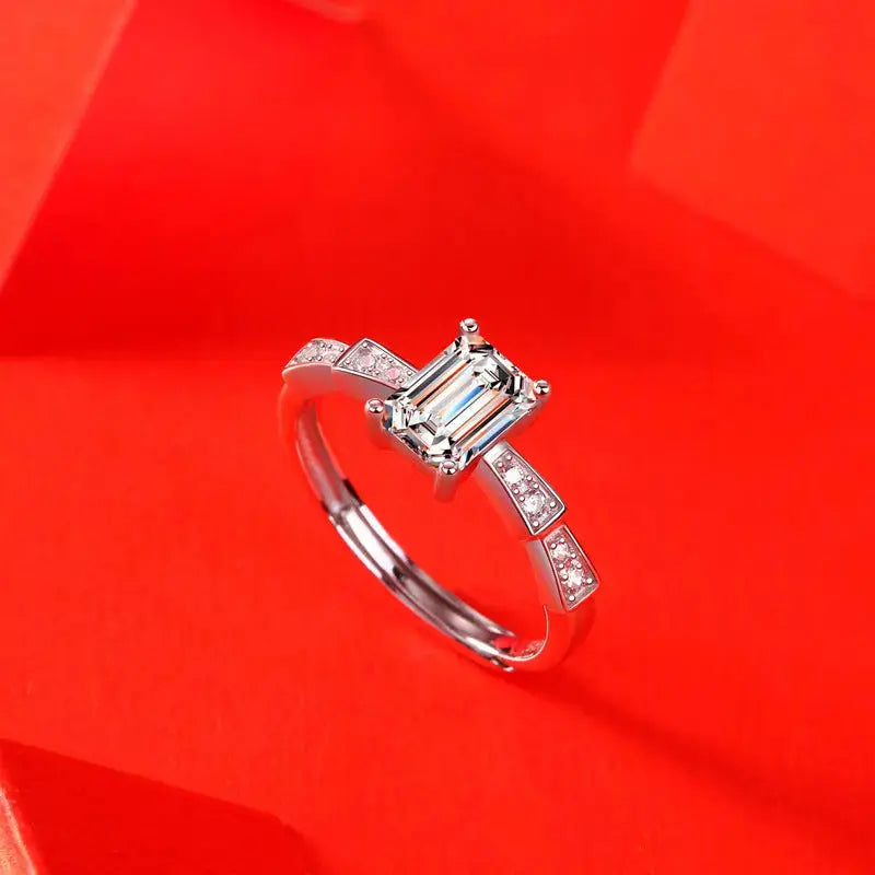Lovcia Simple Baguette Moissanite CZ Castle 925 Sterling Silver Adjustable Ring-Rings-1 Carat (Ring Only)-1 Carat (Ring Only)