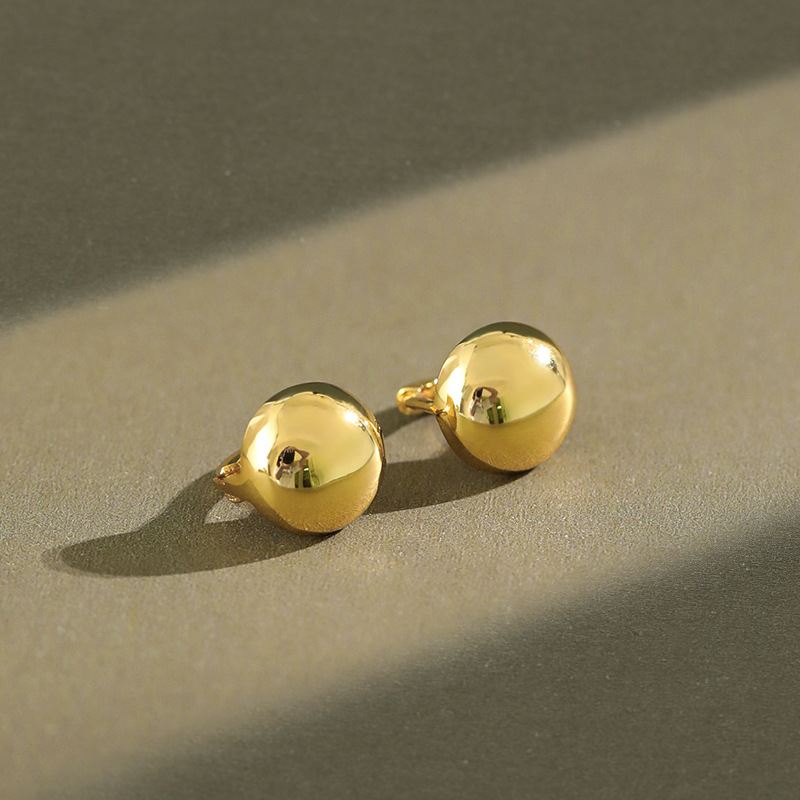 Lovcia Simple Beads 925 Sterling Silver Gold Hoop Earrings-Earrings-Yellow Gold-