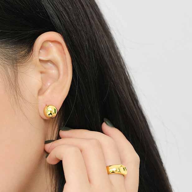Lovcia Simple Beads 925 Sterling Silver Gold Hoop Earrings-Earrings-Yellow Gold-