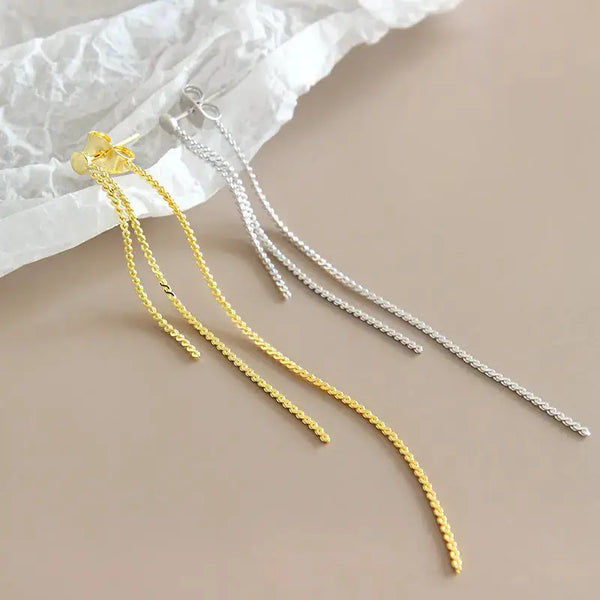 Lovcia Simple Beads 925 Sterling Silver Long Dangling Earrings-Earrings-Silver-Silver