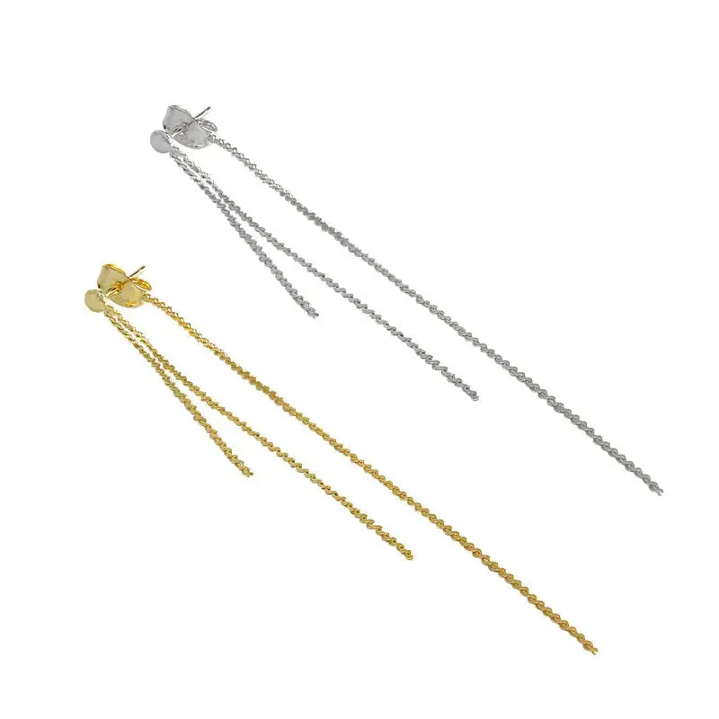 Lovcia Simple Beads 925 Sterling Silver Long Dangling Earrings-Earrings-Silver-Silver