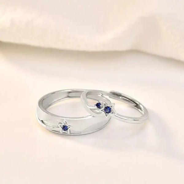Lovcia Simple Blue CZ Star 925 Sterling Silver Adjustable Promise Ring-Rings-Men Ring-Men Ring