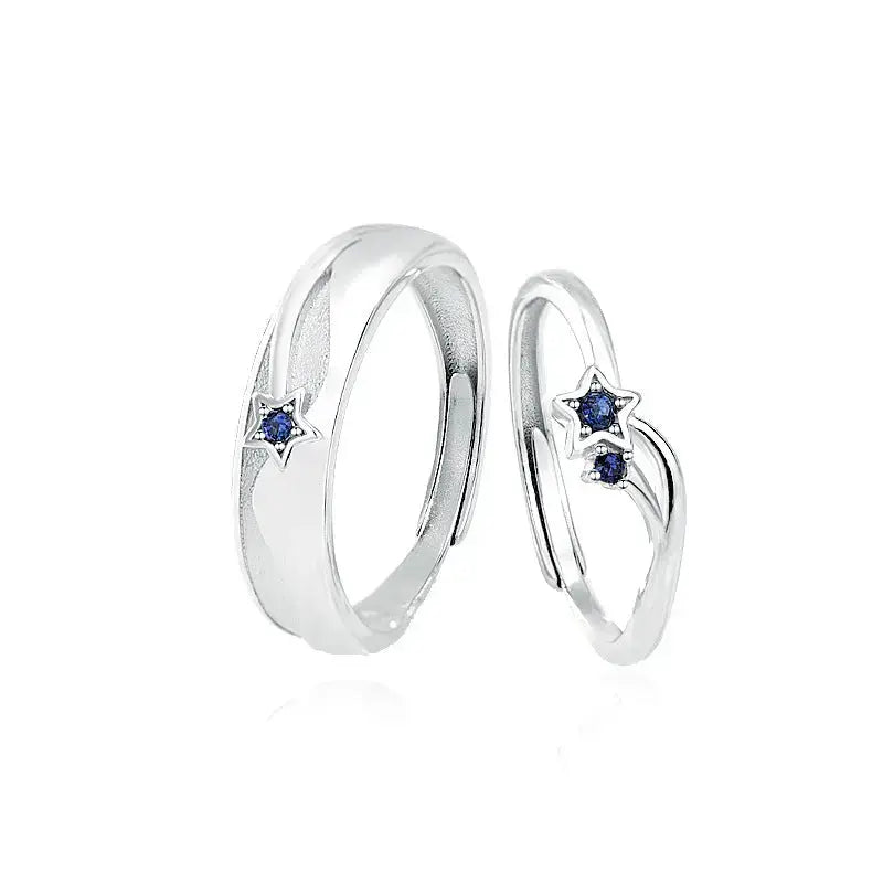 Lovcia Simple Blue CZ Star 925 Sterling Silver Adjustable Promise Ring-Rings-Men Ring-Men Ring