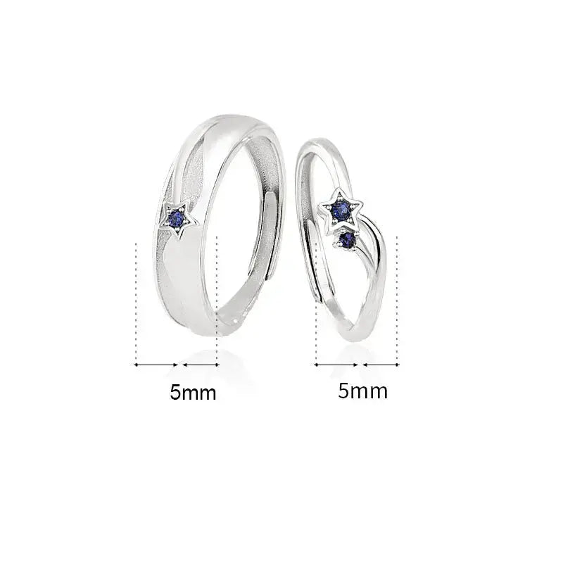 Lovcia Simple Blue CZ Star 925 Sterling Silver Adjustable Promise Ring-Rings-Men Ring-Men Ring
