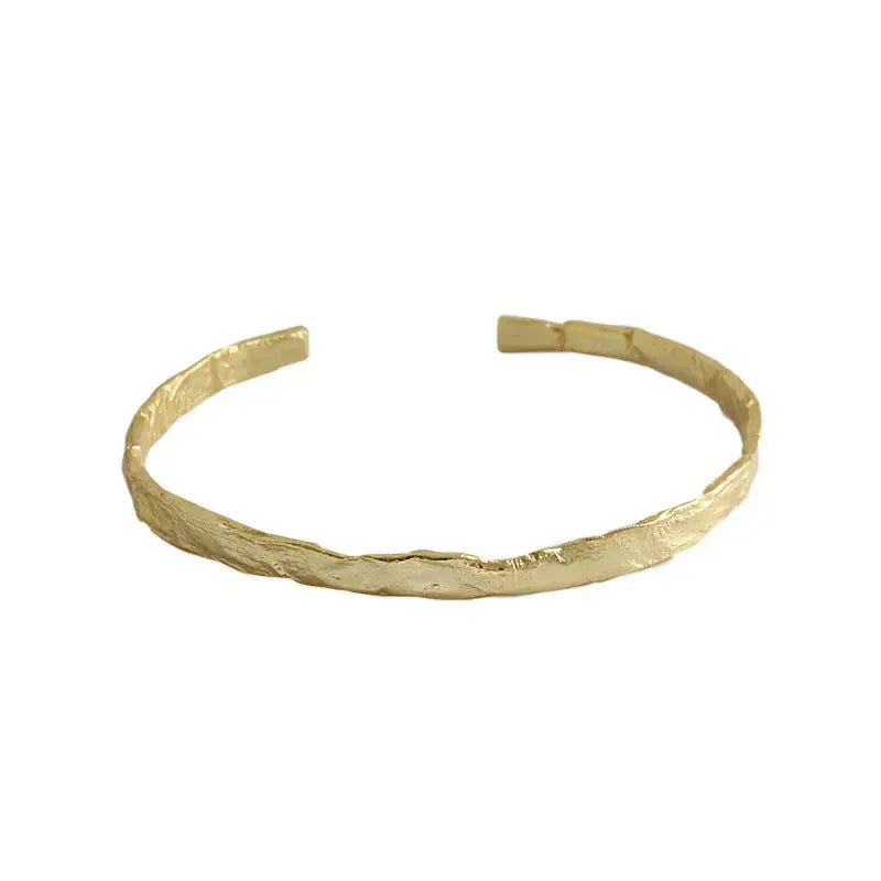 Lovcia Simple Concave Convex Round 925 Sterling Silver Open Bangle-Bracelets-Silver-Silver