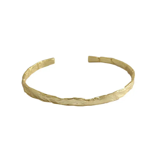 Lovcia Simple Concave Convex Round 925 Sterling Silver Open Bangle-Bracelets-Silver-Silver