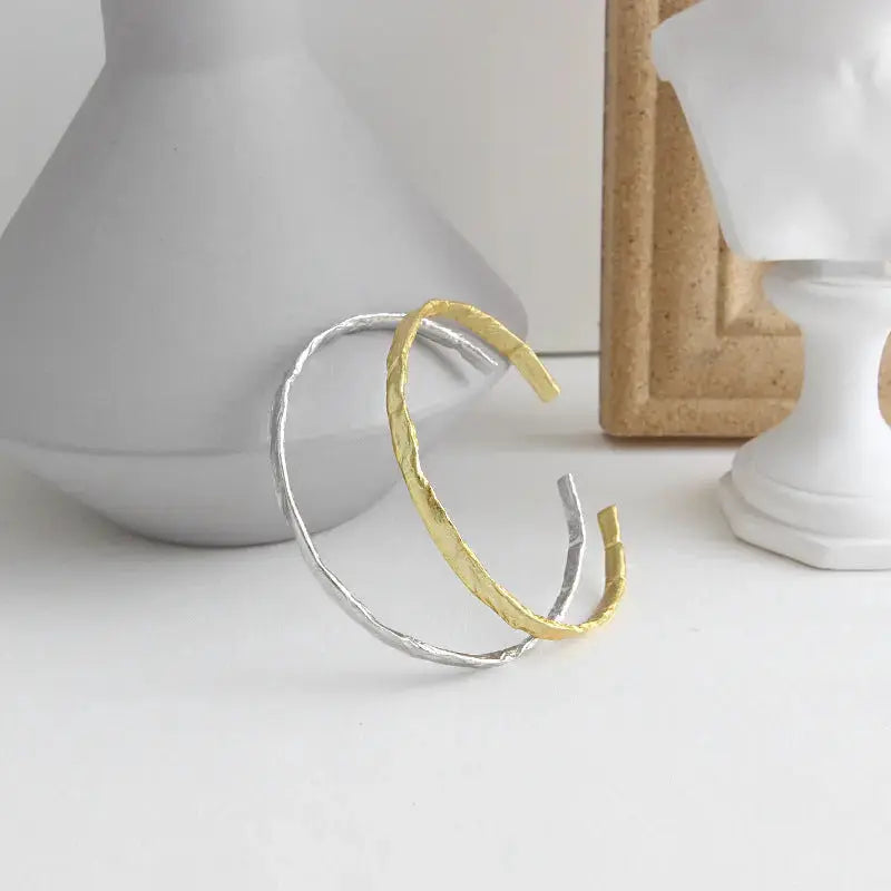 Lovcia Simple Concave Convex Round 925 Sterling Silver Open Bangle-Bracelets-Silver-Silver