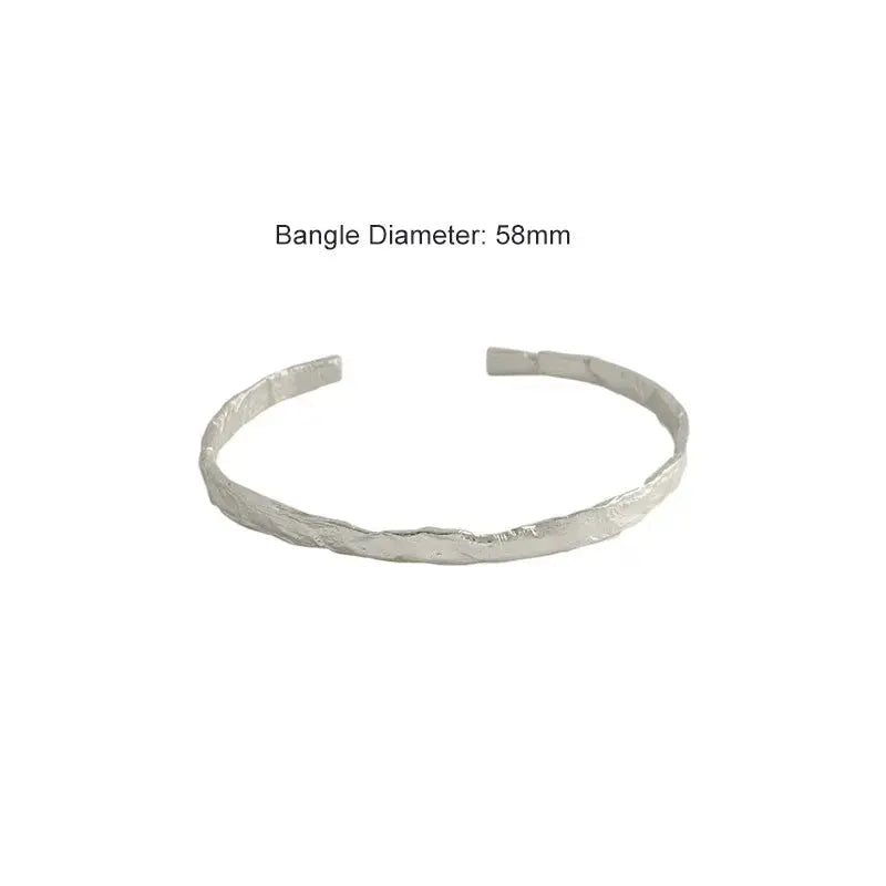 Lovcia Simple Concave Convex Round 925 Sterling Silver Open Bangle-Bracelets-Silver-Silver