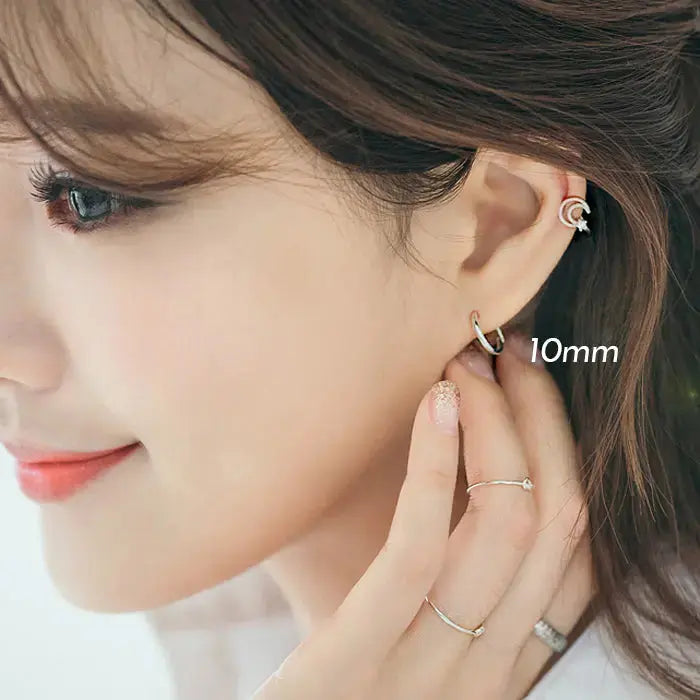 Lovcia Simple Concise Elegant Women 925 Sterling Sliver Huggie Hoop Earrings-Earrings-10Mm (Thickness: 1.1Mm)-10Mm (Thickness: 1.1Mm)