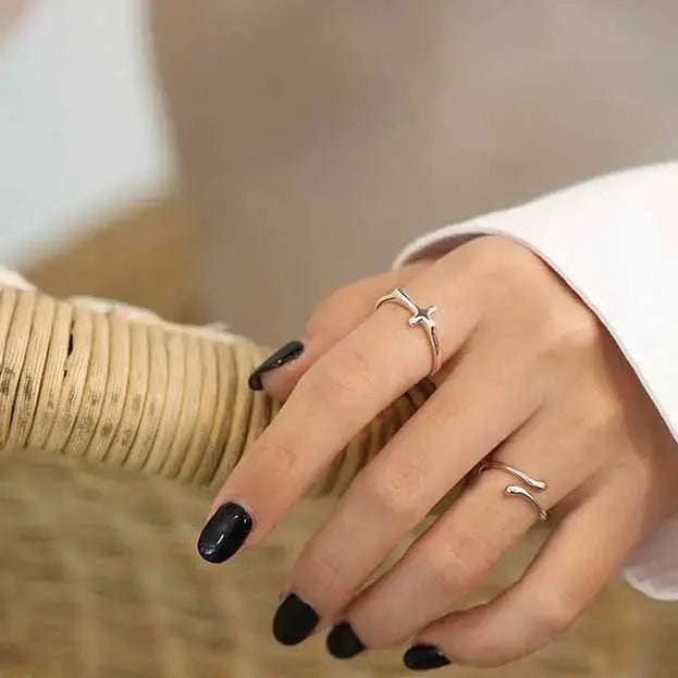 Lovcia Simple Cross 925 Sterling Silver Adjustable Ring-Rings-Silver-Silver