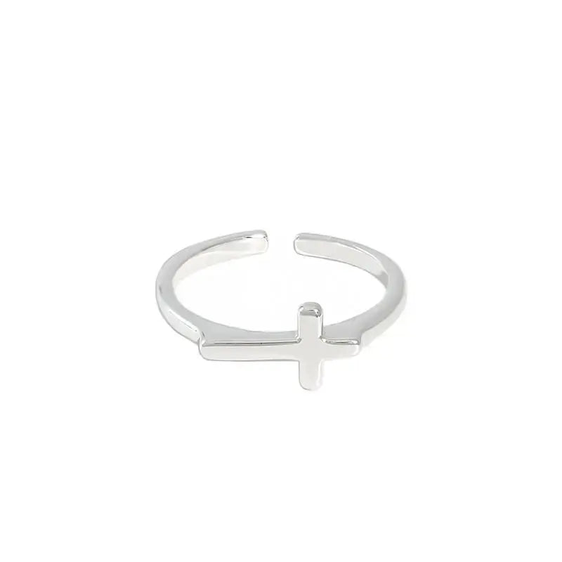 Lovcia Simple Cross 925 Sterling Silver Adjustable Ring-Rings-Silver-Silver