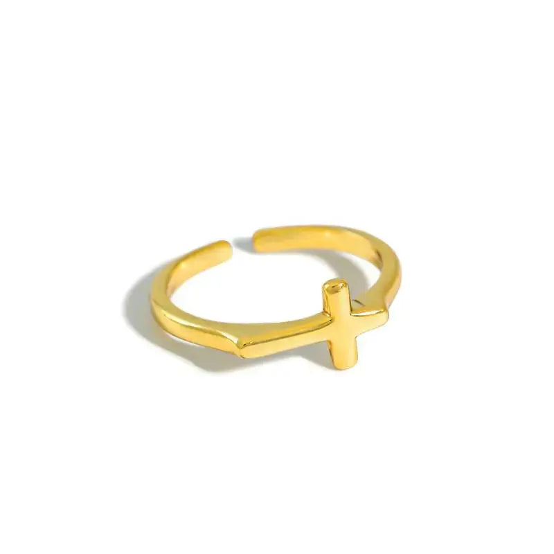 Lovcia Simple Cross 925 Sterling Silver Adjustable Ring-Rings-Yellow Gold-Yellow Gold