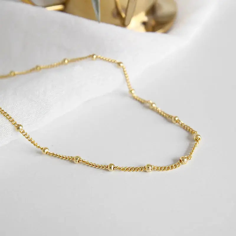 Lovcia Simple Curb Chain Beads 925 Sterling Silver Necklace-Necklaces-Yellow Gold-Yellow Gold