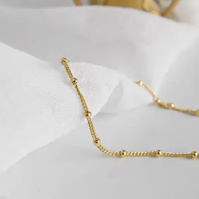 Lovcia Simple Curb Chain Beads 925 Sterling Silver Necklace-Necklaces-Yellow Gold-Yellow Gold