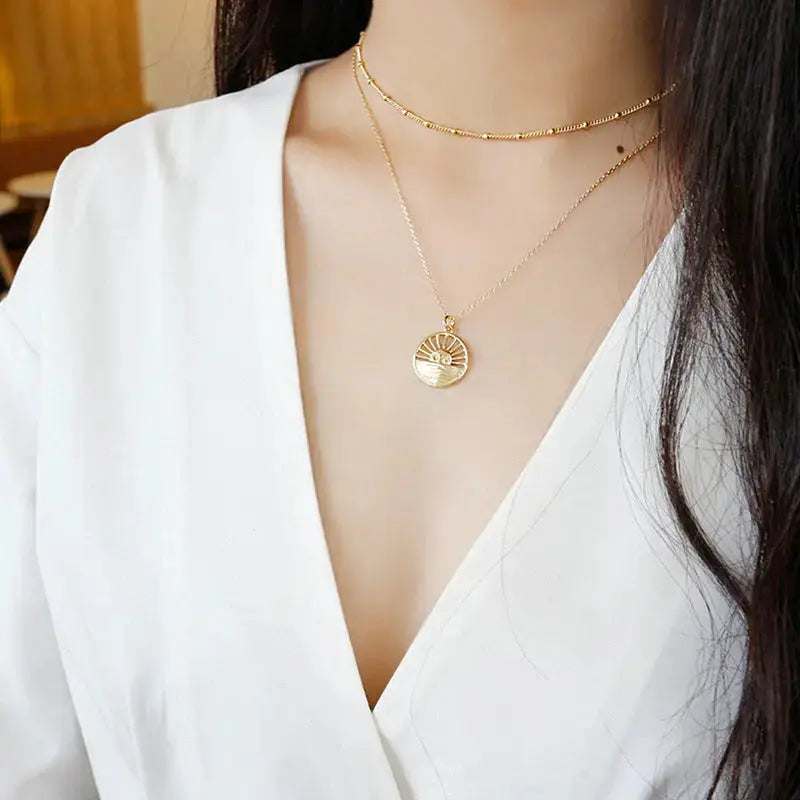 Lovcia Simple Curb Chain Beads 925 Sterling Silver Necklace-Necklaces-Yellow Gold-Yellow Gold
