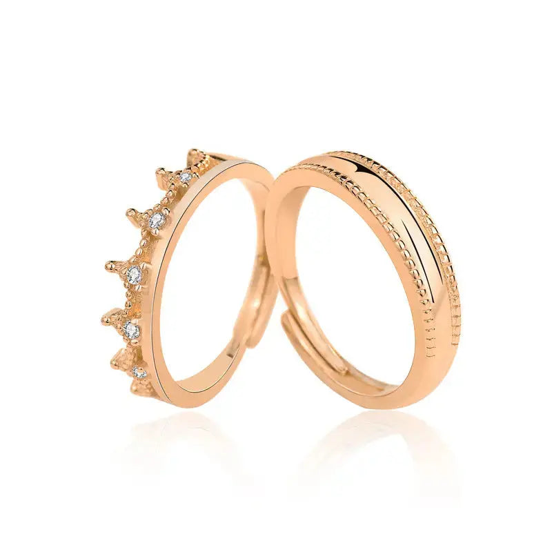 Lovcia Simple CZ Crown 925 Sterling Silver Adjustable Promise Ring-Rings-Women Ring & Rose Gold-Women Ring & Rose Gold