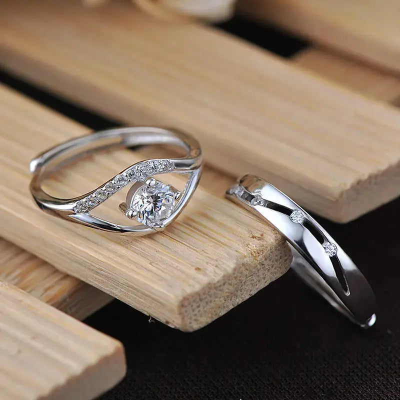 LOVCIA Simple CZ Hollow 925 Sterling Silver Adjustable Promise Ring