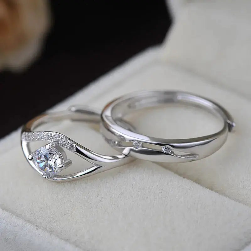 LOVCIA Simple CZ Hollow 925 Sterling Silver Adjustable Promise Ring