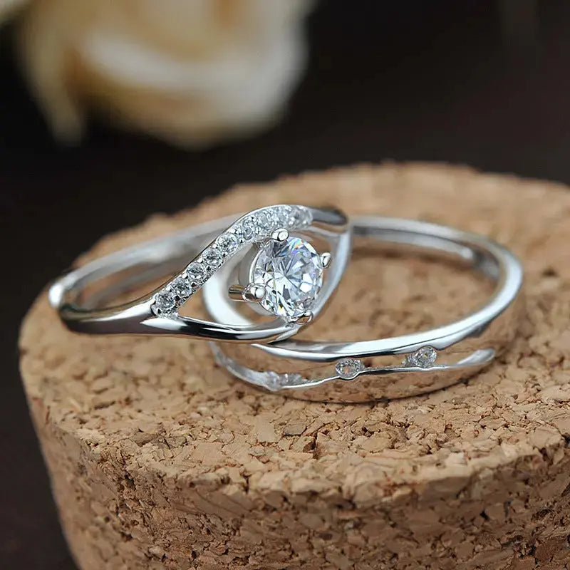 LOVCIA Simple CZ Hollow 925 Sterling Silver Adjustable Promise Ring