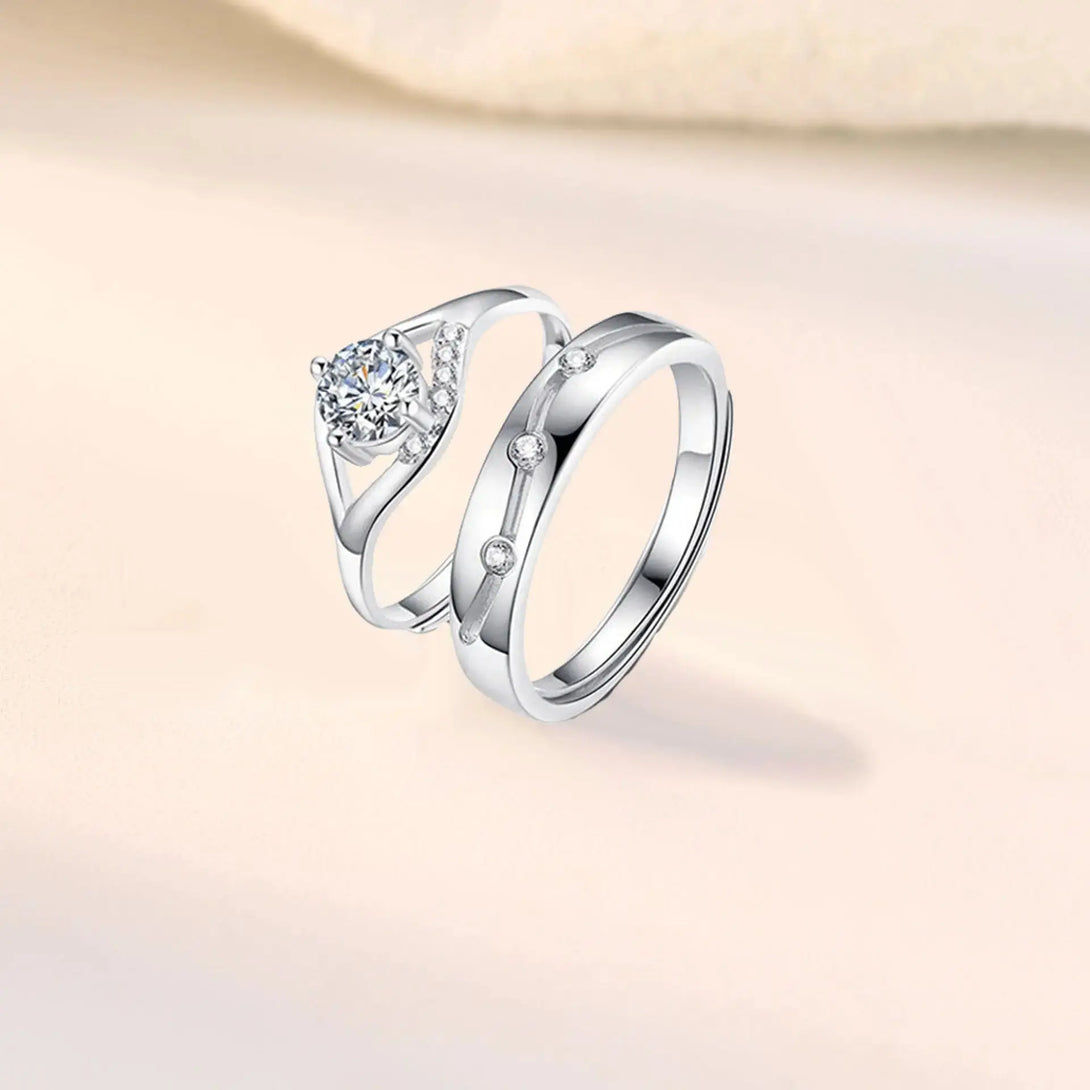 LOVCIA Simple CZ Hollow 925 Sterling Silver Adjustable Promise Ring